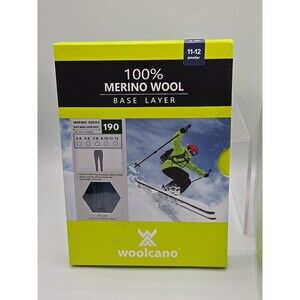 Woolcano 100% Merino 190 Series Wool Kid's Base Layer Pant Pewter Size 11-12 NIP